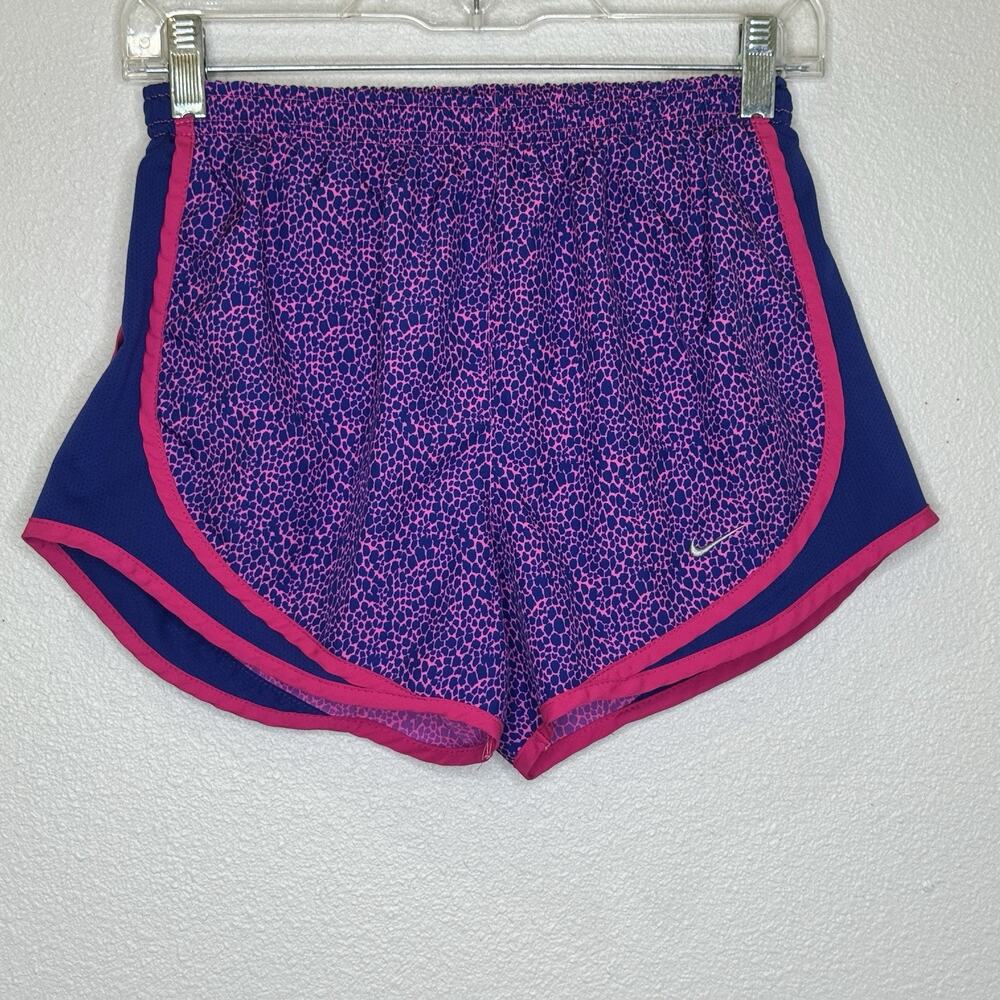 Nike DriFit Running Shorts Womens Size XS Pink Blue Print Drawstring Waist Lined